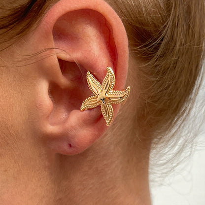 Sea Star Shell C-Shaped Earrings With Floral Design