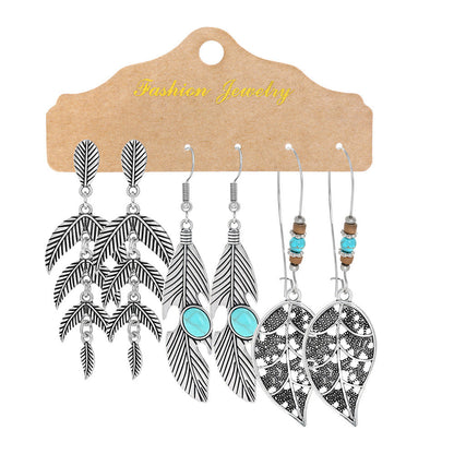 Vintage Circle Metal Tassel Earrings Set for Women