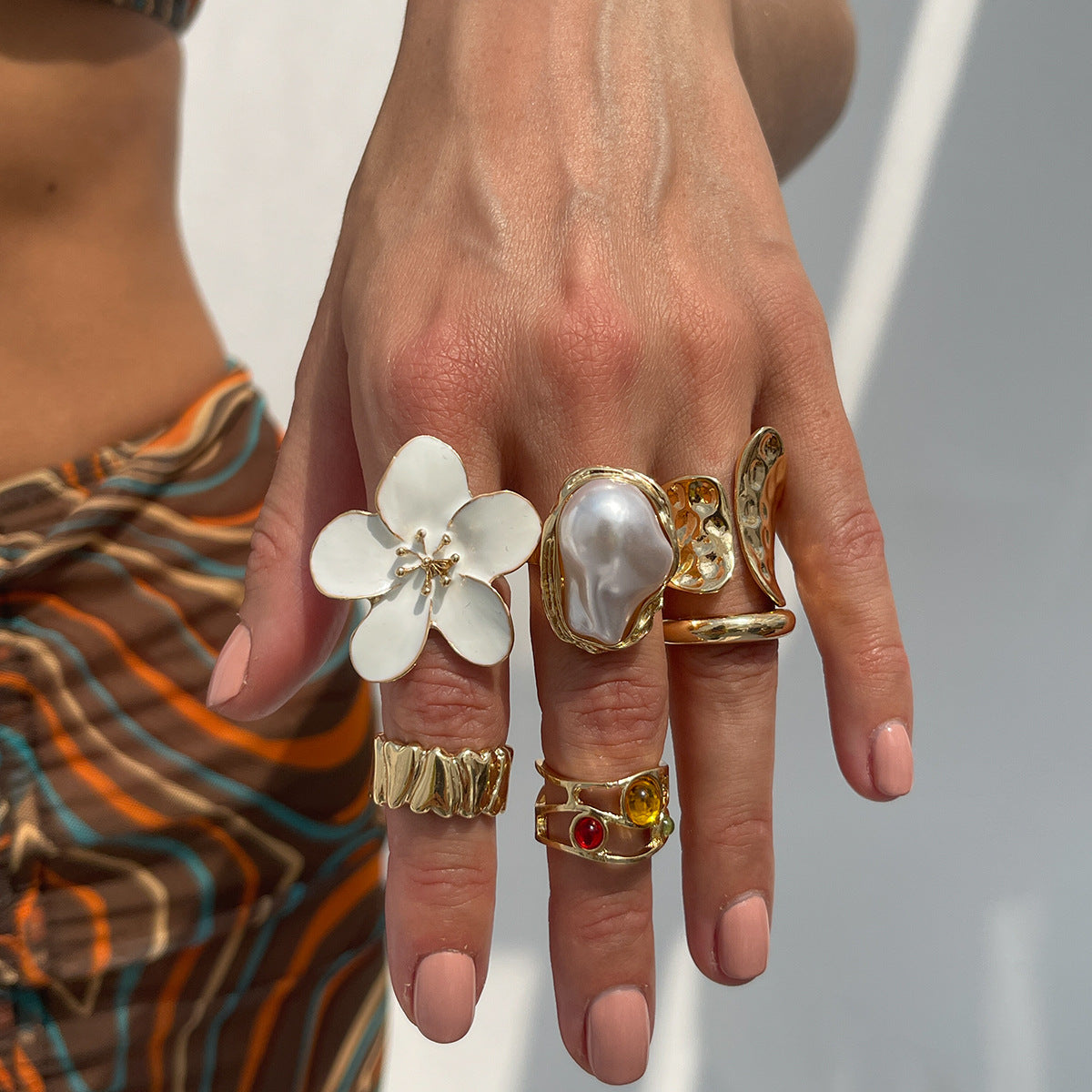 Baroque-Inspired Pearl And Gemstone Ring With Floral Design
