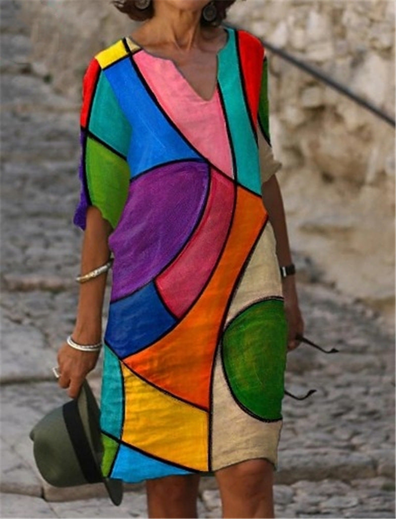 Vintage Style Loose A-Line Print Dress