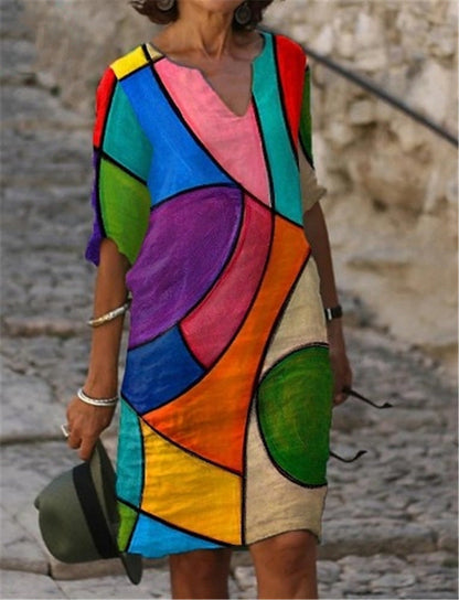 Vintage Style Loose A-Line Print Dress