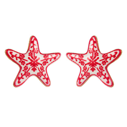 Marine Starfish Enamel Earrings Trendy Beach Vacation Style