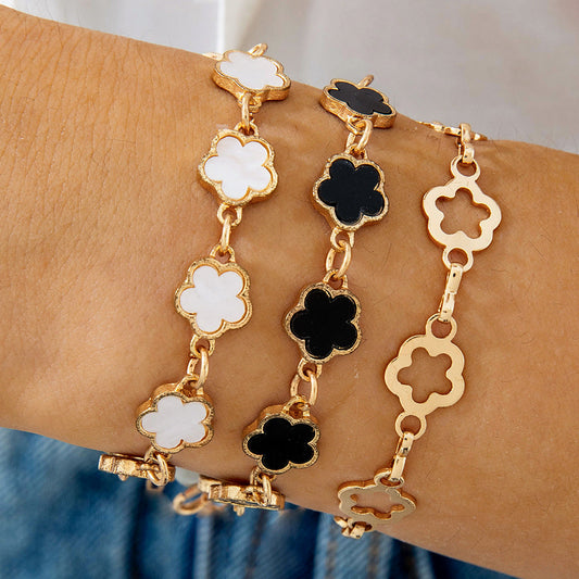 Trendy Alloy Five-Leaf Clover Bracelet Jewelry Set