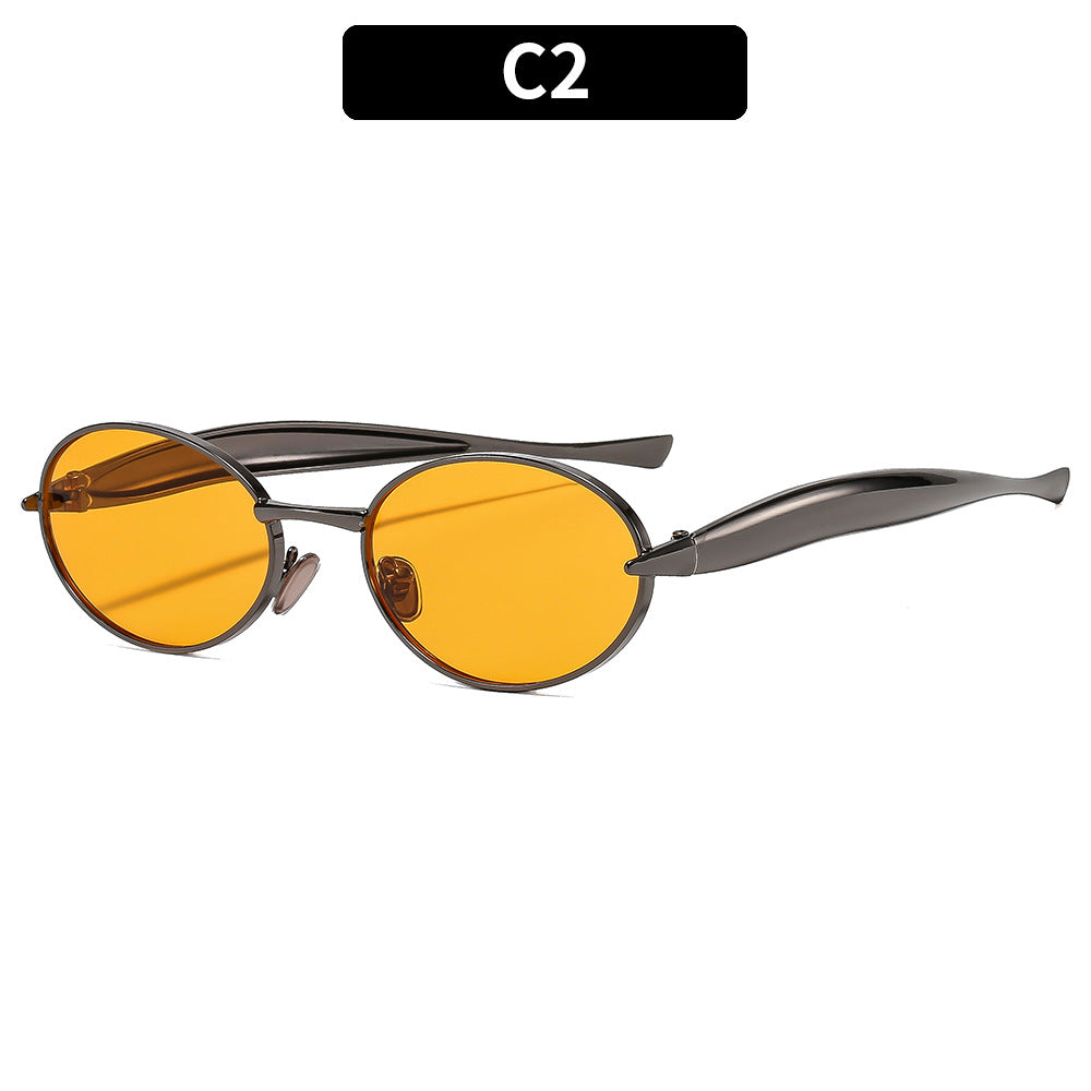 Metal Oval Sunglasses Stylish UV400 Protective Eyewear