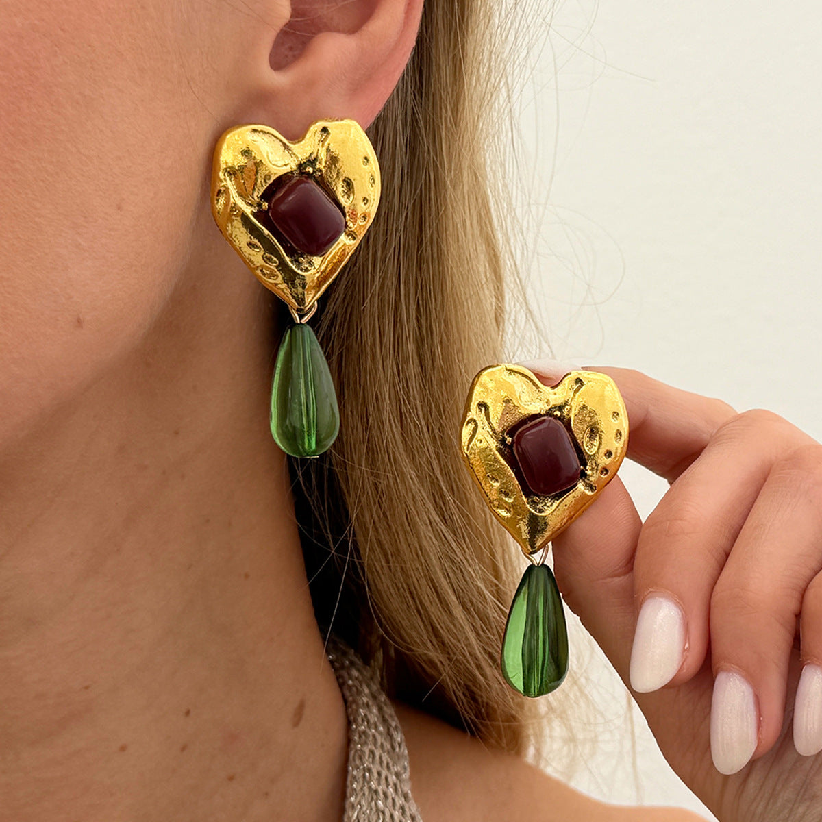 Trendy Geometric Resin Acrylic Gem Earrings With Metal Finish