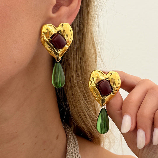 Trendy Geometric Resin Acrylic Gem Earrings With Metal Finish