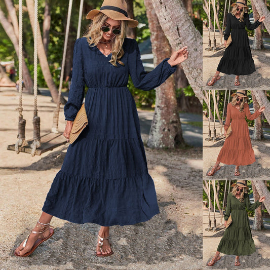 Autumn And Winter New Spring Style Lantern Sleeve Splicing Women'S Dress