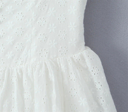 Sweet Lace Trim Straps Puff Mini Dress