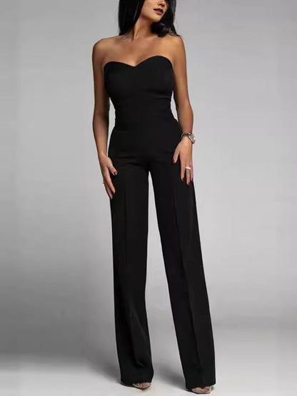 Slim Fit Strapless Jumpsuit With Geometric Pattern