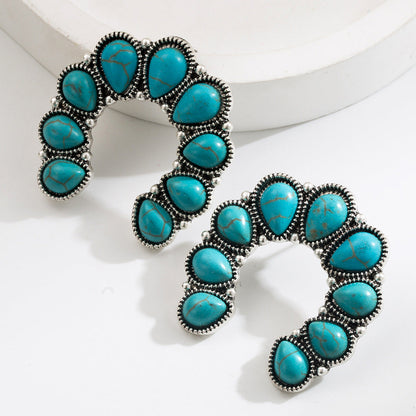 Ethnic Style Geometric Dangle Earrings with Turquoise and Alloy