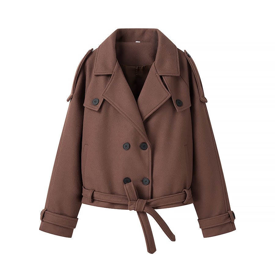 Winter Notch Collar Crop Pea Trench Coat
