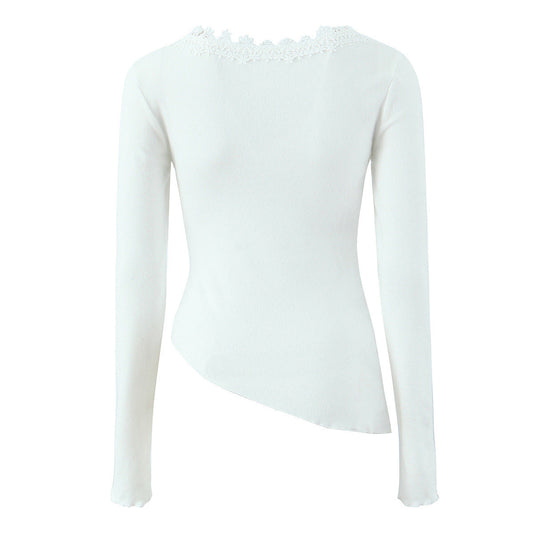Elegant Asymmetric V-Neck Lace Knit Top