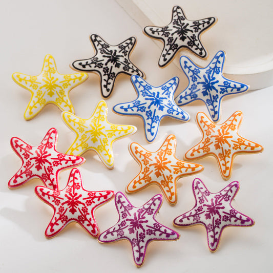 Marine Starfish Enamel Earrings Trendy Beach Vacation Style