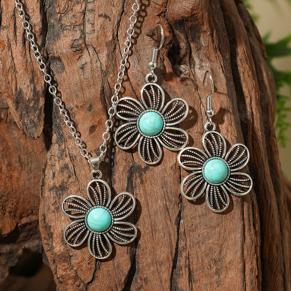 Bohemian Turquoise Long Drop Earrings Jewelry Set