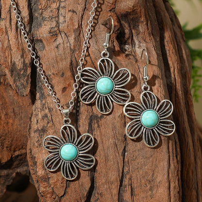 Bohemian Turquoise Long Drop Earrings Jewelry Set