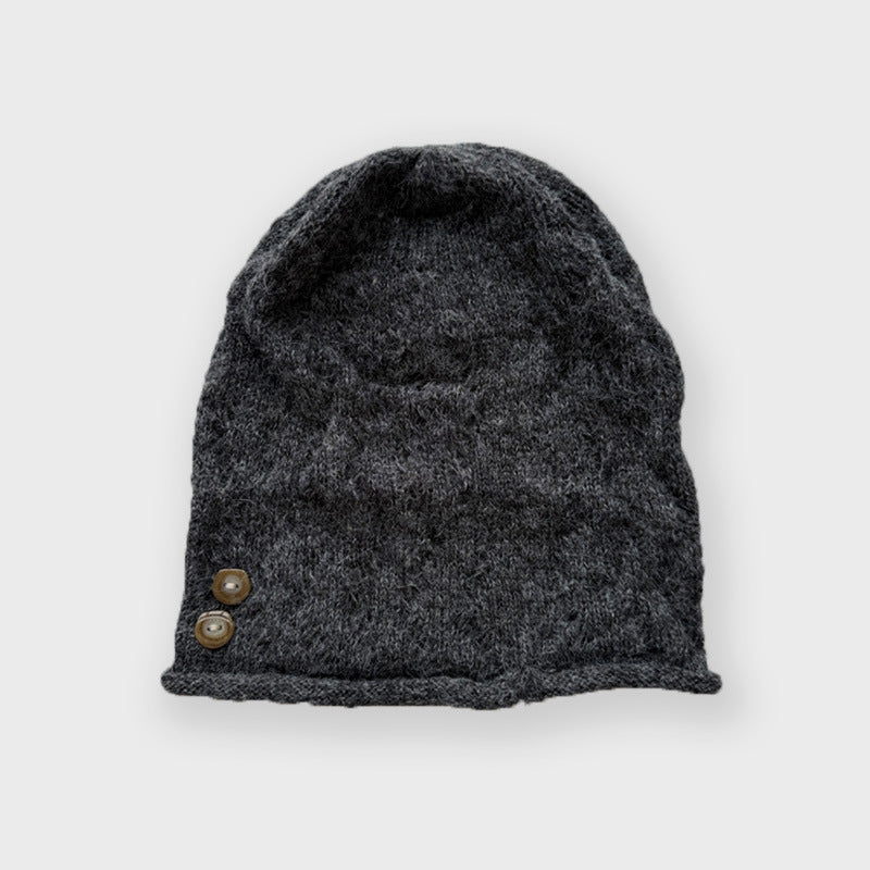 Trendy Knitted Beanie Hat with Unique Buttons