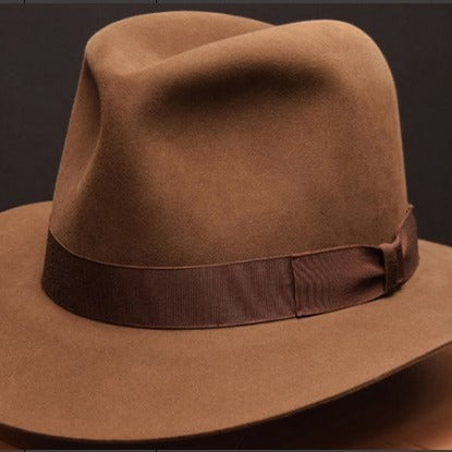 Men's Wool Fedora Hat with Bow Trendy Casual Denim Hat