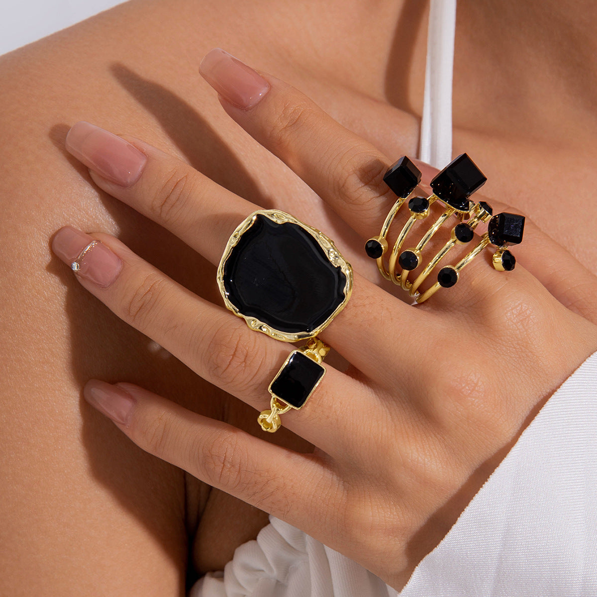 Geometric Alloy Adjustable Ring Vintage Style Jewelry