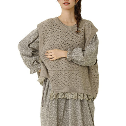Chic Sleeveless Lace Trim Knitted Vest Top