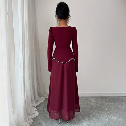 Elegant Long Sleeve Maxi Dress with Square Neckline