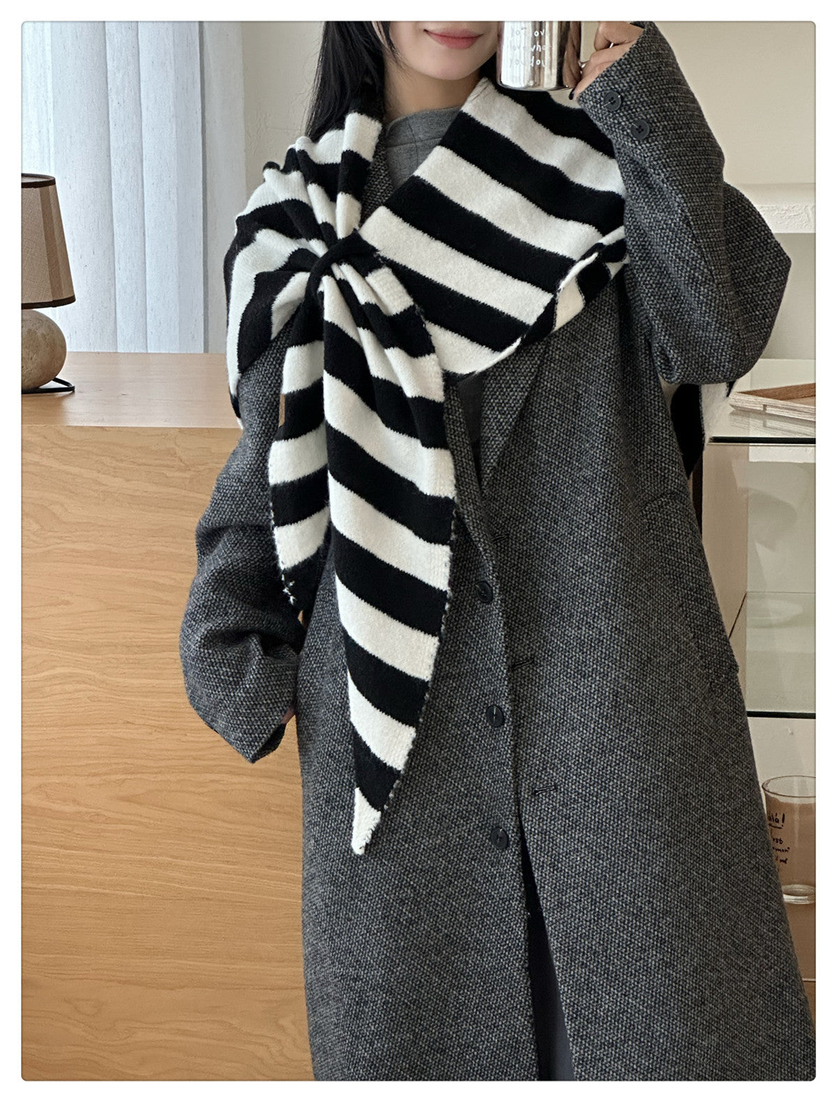 Simple Wool Blend Striped Triangle Winter Scarf