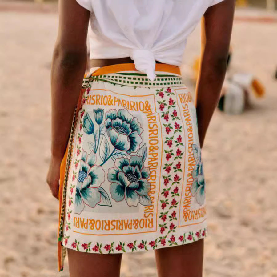 Trendy Floral Tie Waist Casual Skirt for Women