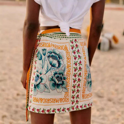 Trendy Floral Tie Waist Casual Skirt for Women