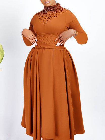 Elegant High Neck Beaded Maxi Dress For Women