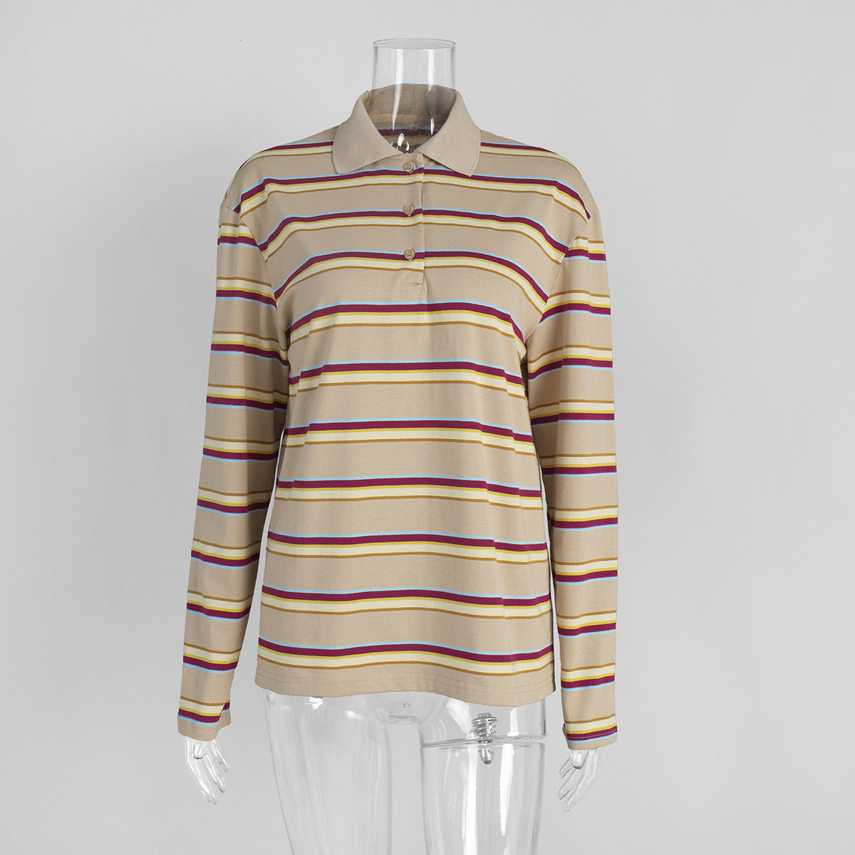 Striped Polo T-Shirt for Women Casual Loose Fit Cotton
