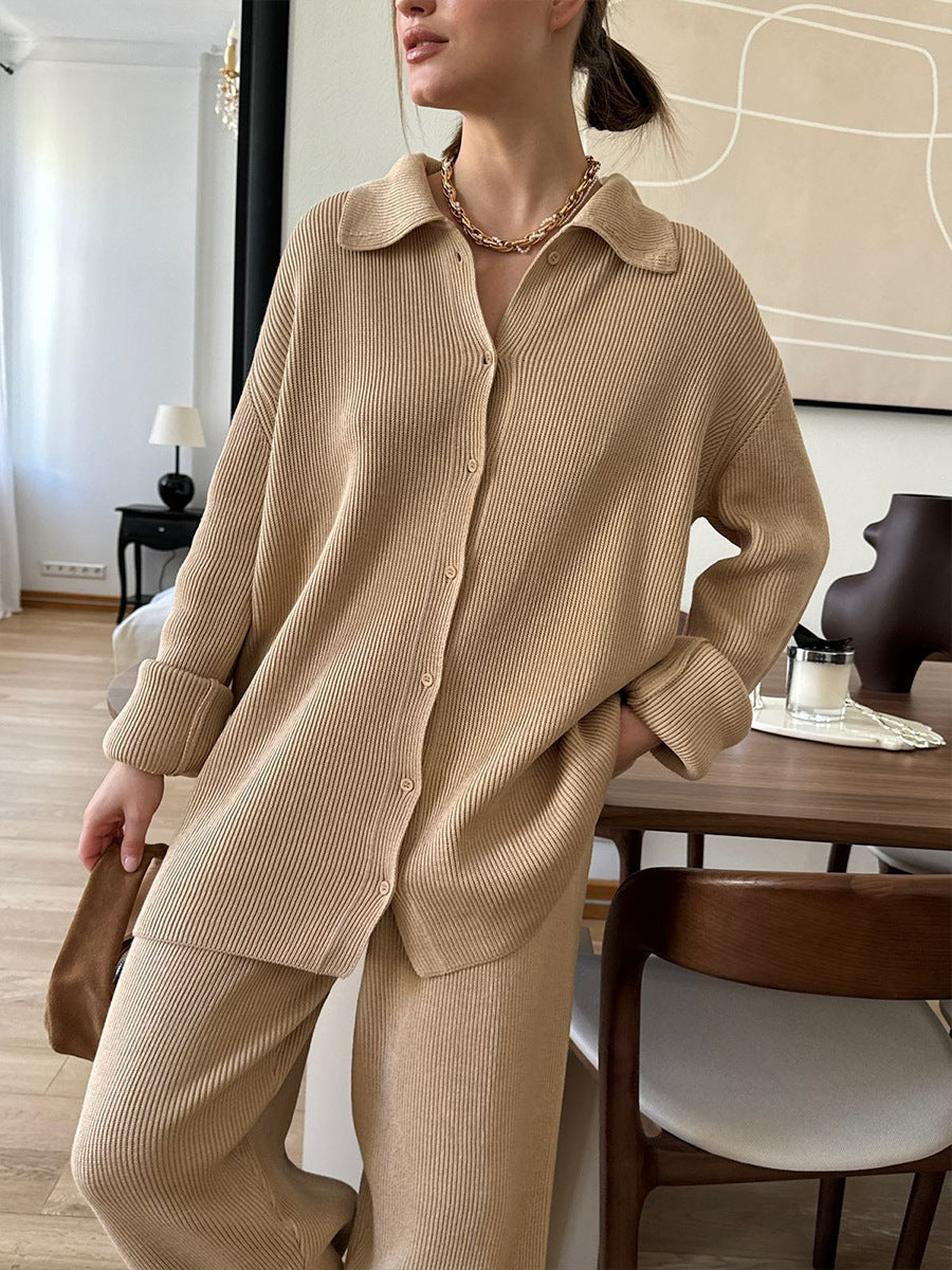 Oversized Knitted Lounge Set Casual Pullover and Pants
