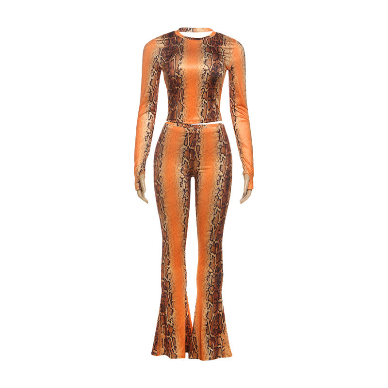 Stylish Printed Crop Top And High-Waisted Flared Pants Set
