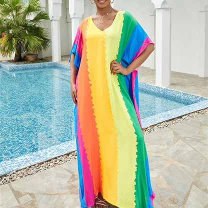 New Cotton Positioning Printed Beach Blouse, Robe-Style Holiday Sunscreen Shirt, Bikini Outer Blouse