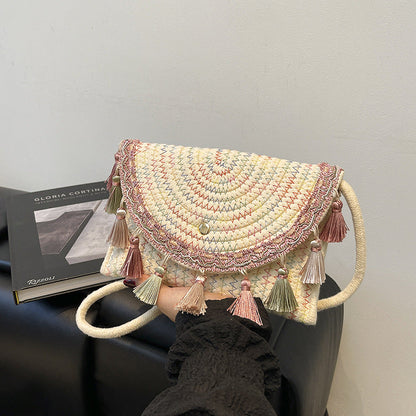 Bohemian Style Fringe Straw Crossbody Bag