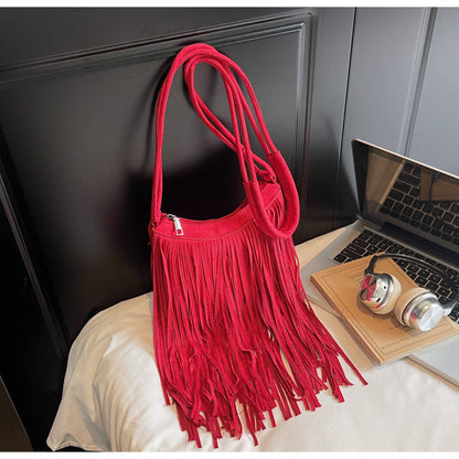 Vintage Suede Fringe Crossbody Bag Stylish PU Leather Shoulder Bag
