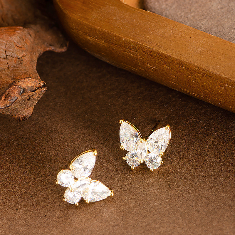 Butterfly Crystal Zircon Stud Earrings Elegant Minimalist Jewelry
