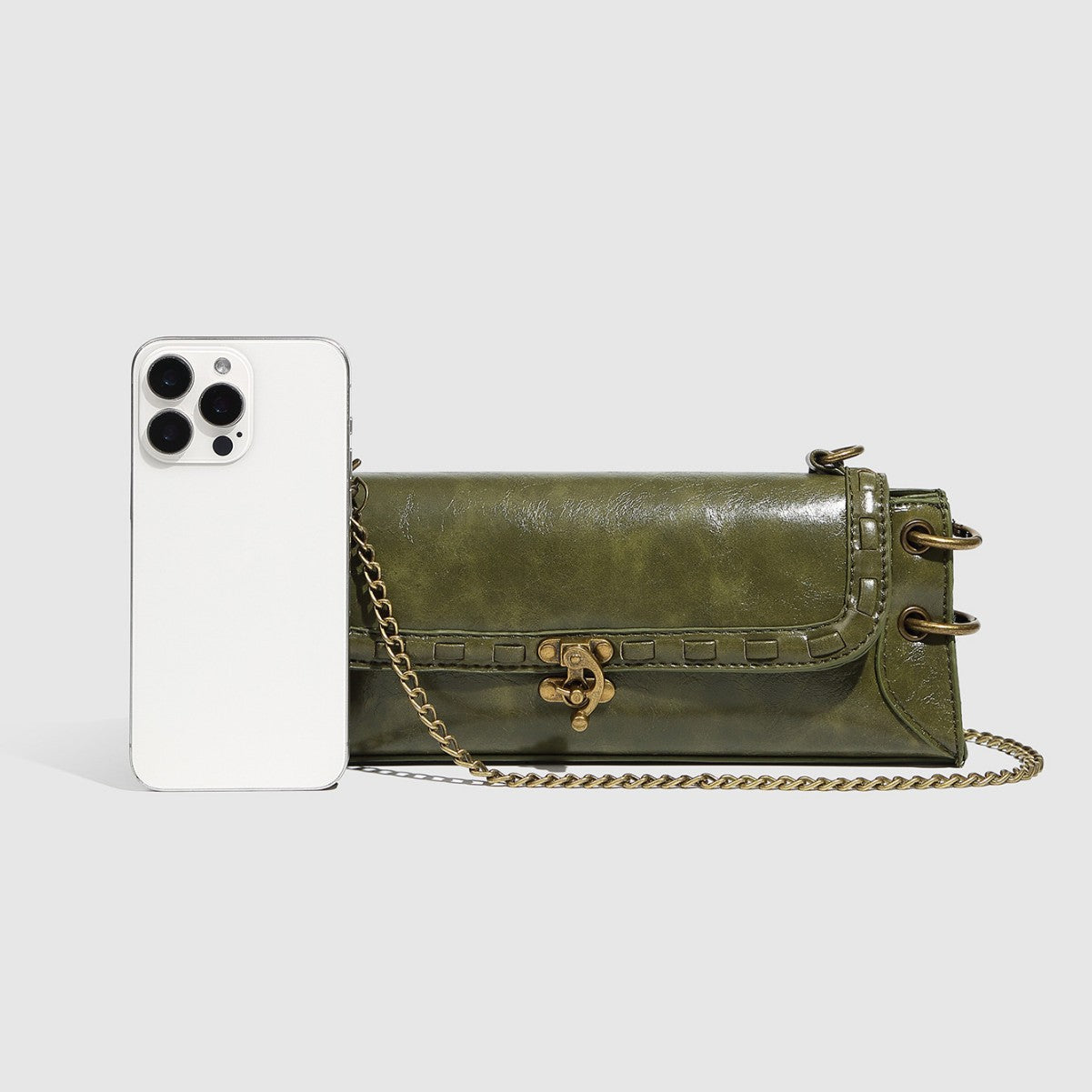 Vintage Square Shoulder Bag With Chain Strap
