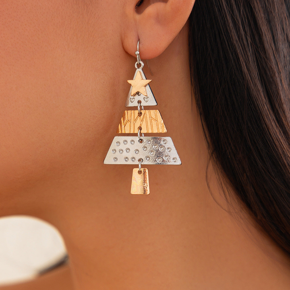 Christmas Tree Pendant Necklace Set 3D Geometric Design