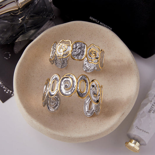 Vintage Chunky Hollow Open Cuff Bracelet