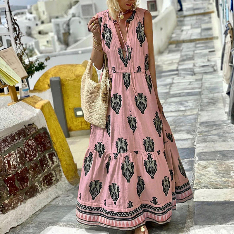 Women'S Summer New Style Sleeveless Mid Length Bohemian Printed Dress
