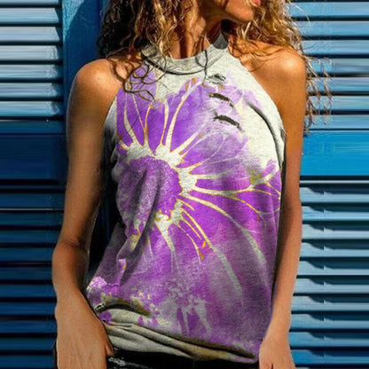 Fashion Casual Loose Print Women'S Neck Halter Vest