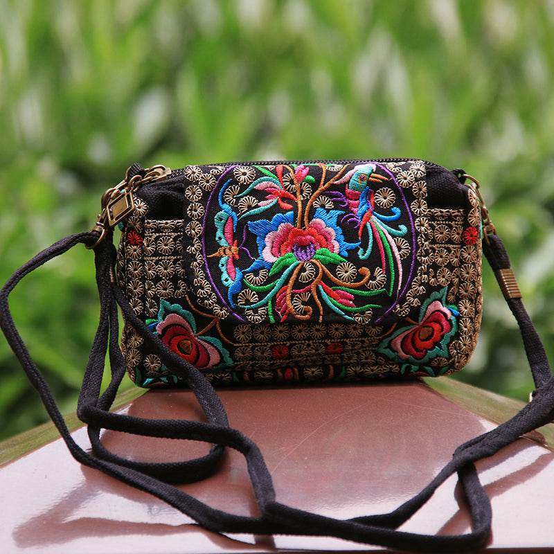 Tibetan Style Hand-Embroidered Small Square Bag Casual Canvas Ladies Bag