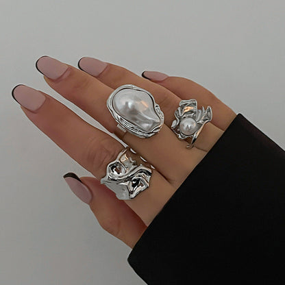 Geometric Open-Cable Ring With Baroque Pearl
