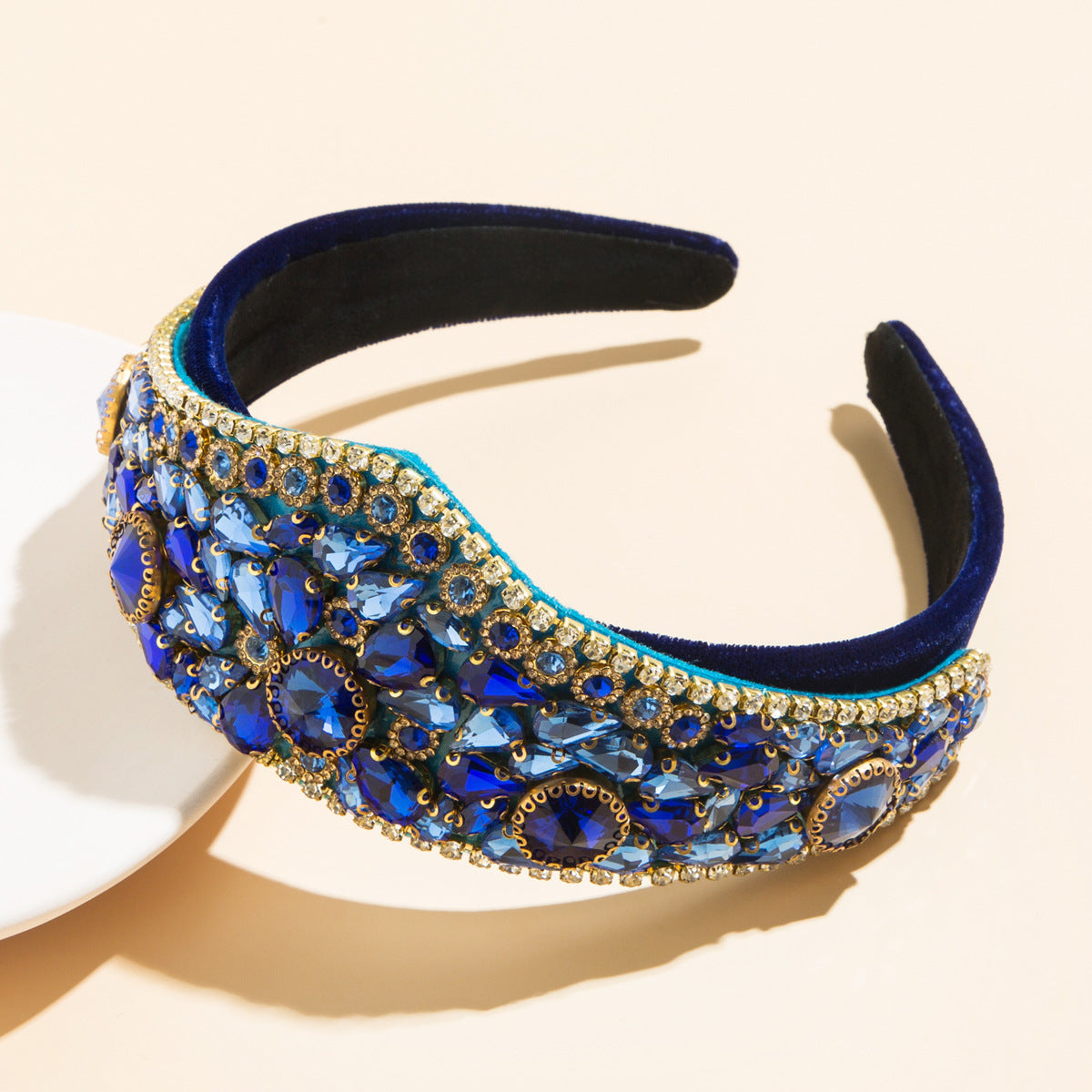 Exaggerated Colorful Glass Crown Headband Fashion Hair Accessory for Women