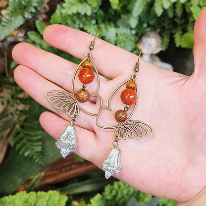 Vintage Bohemian Butterfly Earrings with Natural Stone Beads