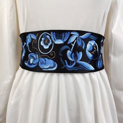 Ancient Style Embroidery Waist Seal Women'S Elastic Wide Belt Decoration Fashion And Versatile Embroidery Ethnic Style Belt