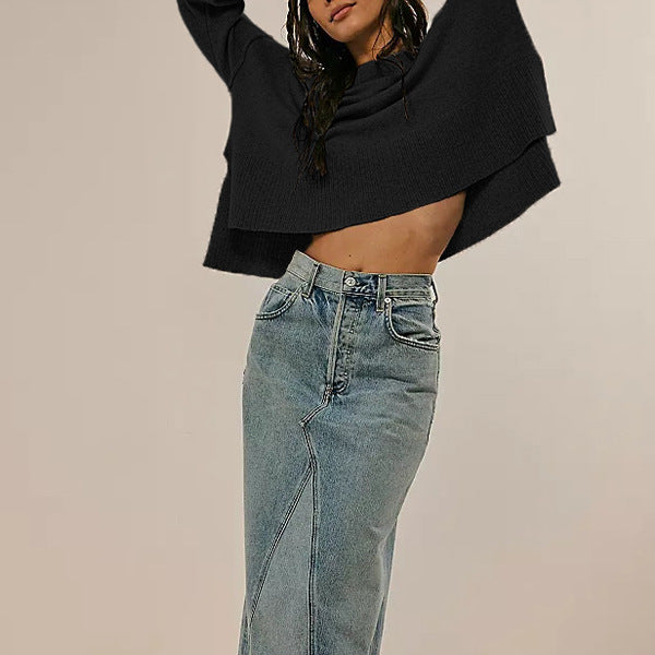 Solid Color Flared Sleeves Sweater