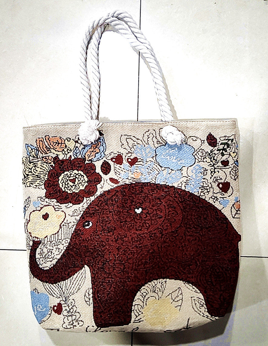Double-Sided Ethnic Style Embroidery Bag Women'S Live Embroidery Peacock Elephant Canvas Bag