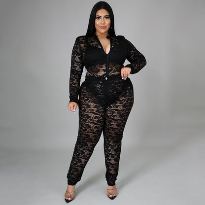 Sheer Lace 2-Piece Set Sexy Nightclub Outfit For Women