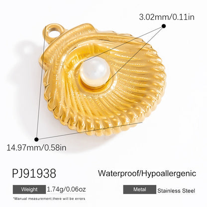 Coral Seashell Pendant 18K Gold Plated Stainless Steel Ocean Vacation Jewelry