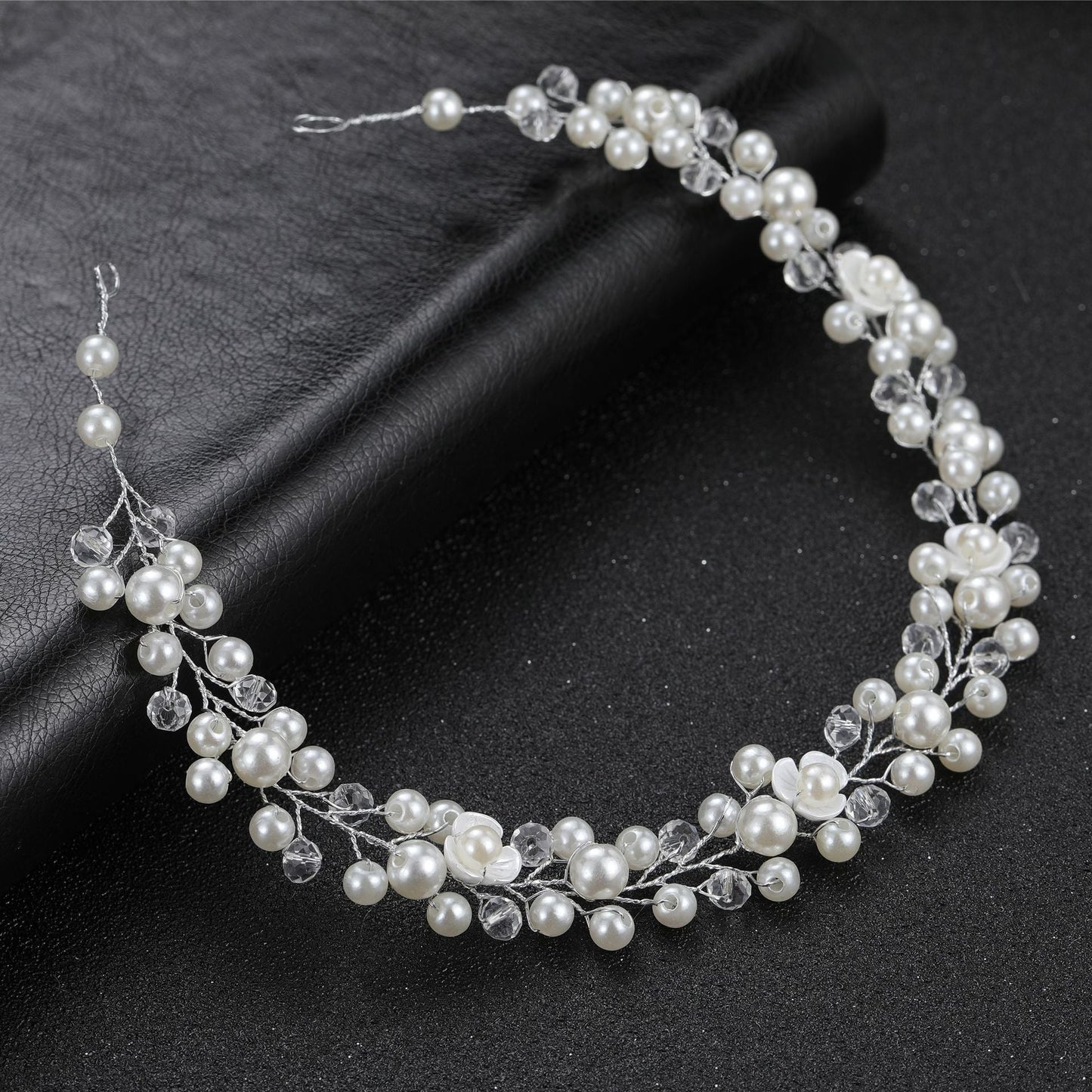Transparent Plastic Flower Pearl Handmade Headband for Weddings